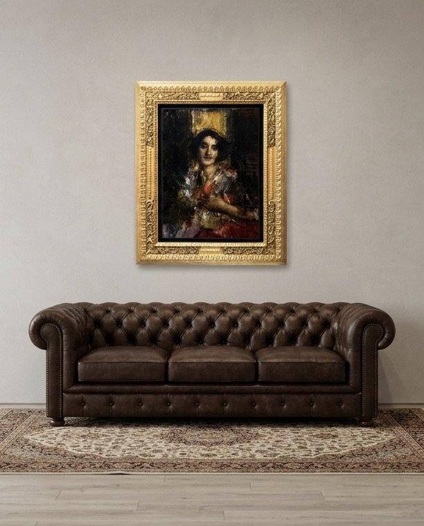  Antonio Mancini, Portrait d'Aurelia (dite « La Cornacchia »), huile sur toile, début du XXe -photo-3