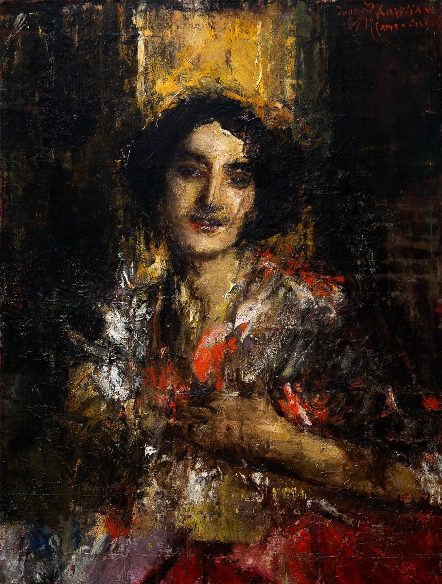 Antonio Mancini, Portrait Of Aurelia (known As La Cornacchia"), Oil On Canvas, Early 20th Centu