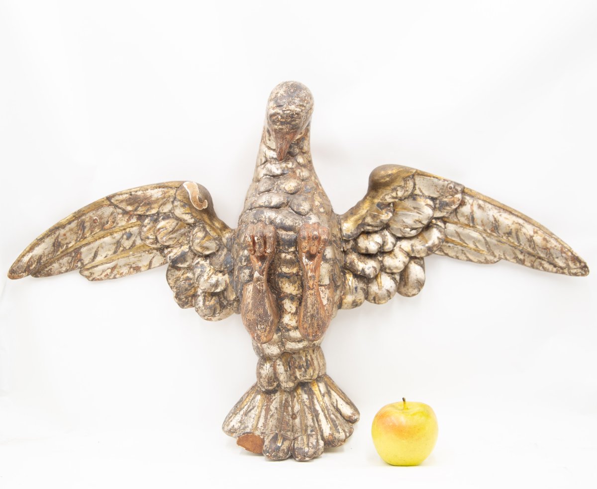 Aigle, sculpture en bois laqué, XVIIe siècle-photo-2