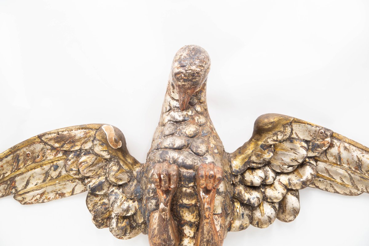 Aigle, sculpture en bois laqué, XVIIe siècle-photo-4