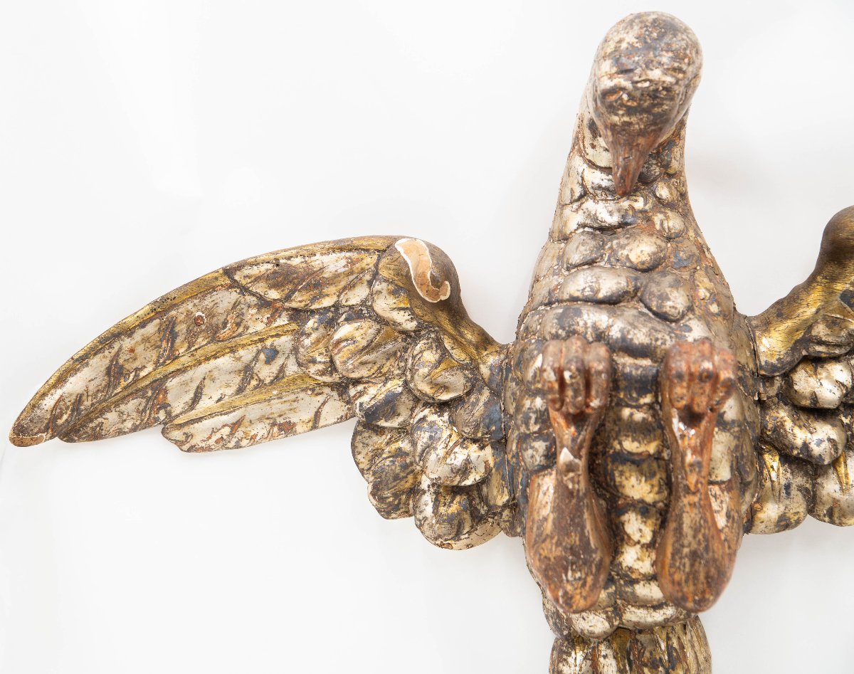 Aigle, sculpture en bois laqué, XVIIe siècle-photo-1
