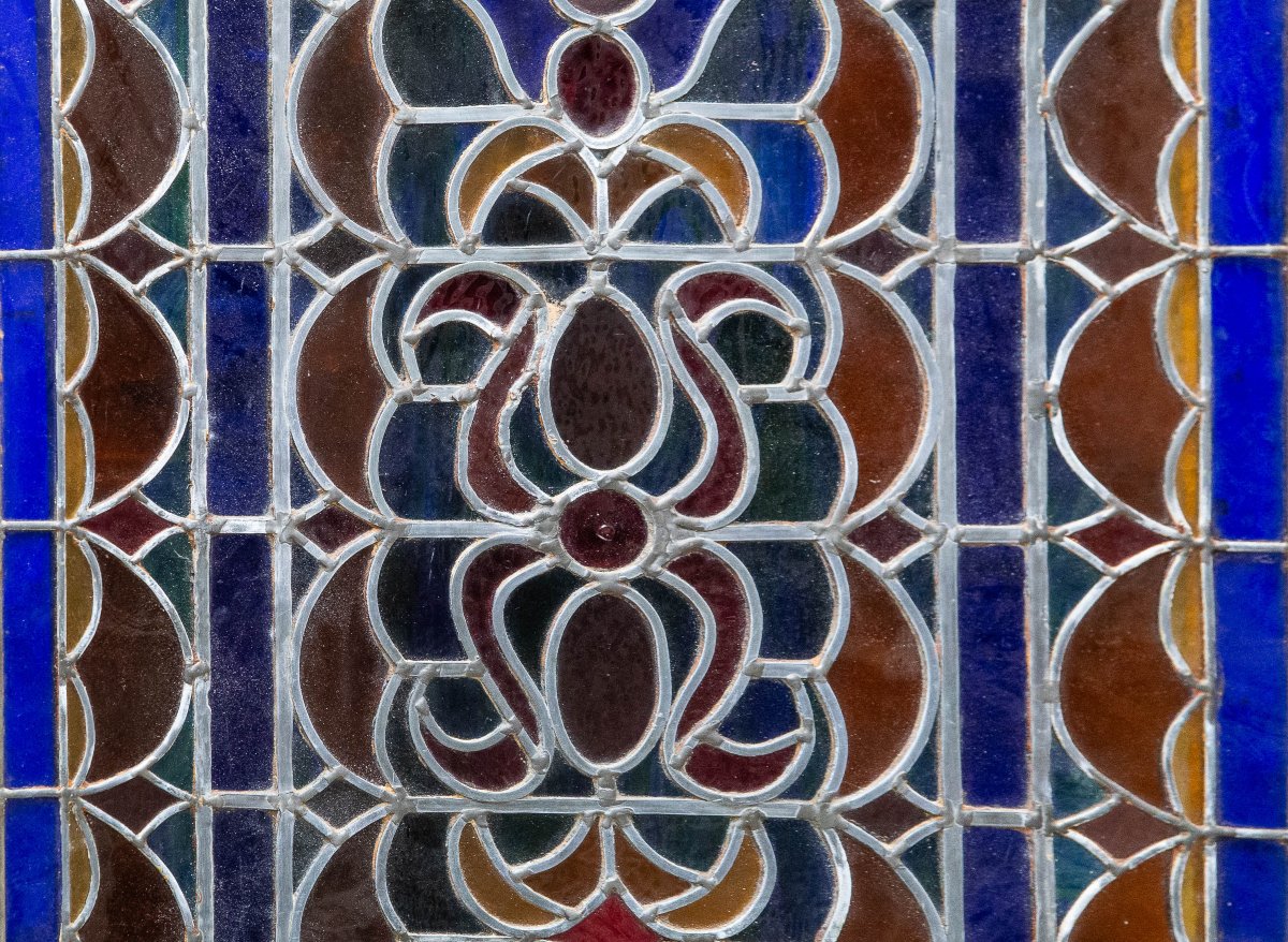 Pair Of Stained-glass Windows, Glass And Lead, 19th Century-photo-3