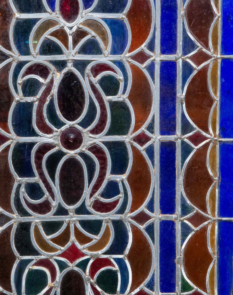 Pair Of Stained-glass Windows, Glass And Lead, 19th Century-photo-3