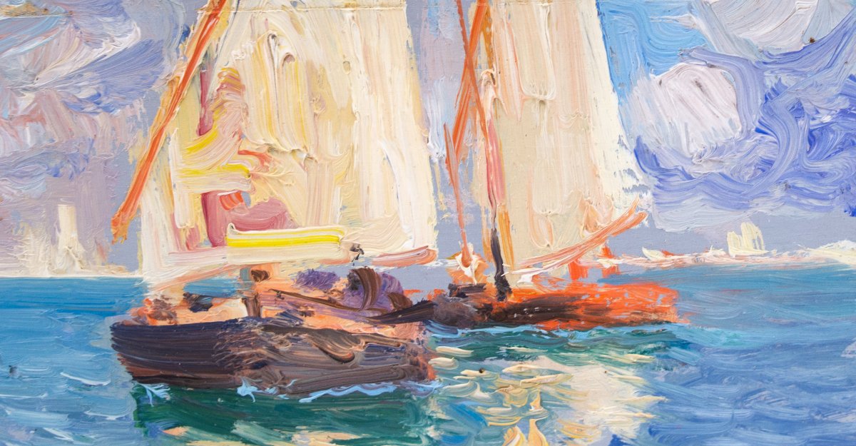 Fausto Pratella, Oil On Panel, "seascapes," Signed, Early 1900s-photo-2