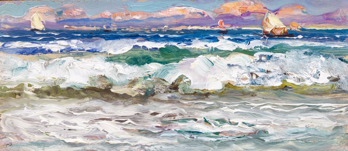 Fausto Pratella, Oil On Panel, "seascapes," Signed, Early 1900s-photo-8