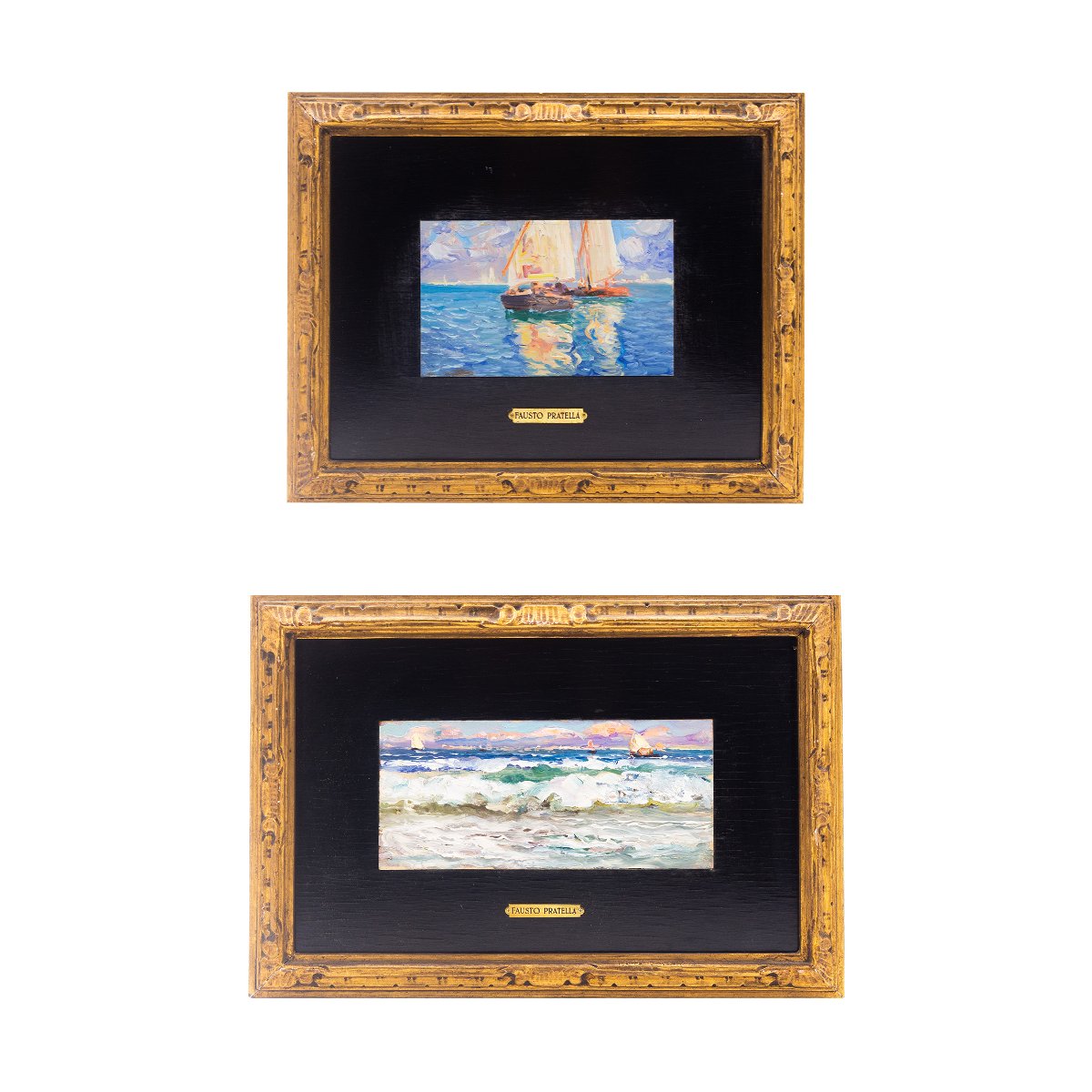 Fausto Pratella, Oil On Panel, "seascapes," Signed, Early 1900s