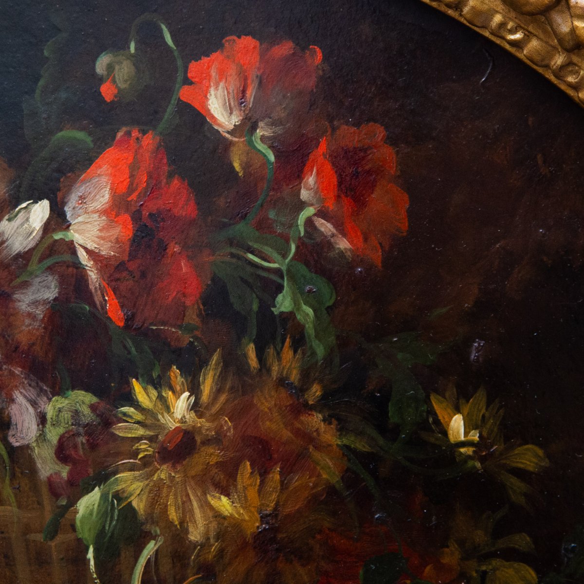 Francesco Bosso, « Paire de natures mortes florales », huile sur carton, XXe siècle -photo-2