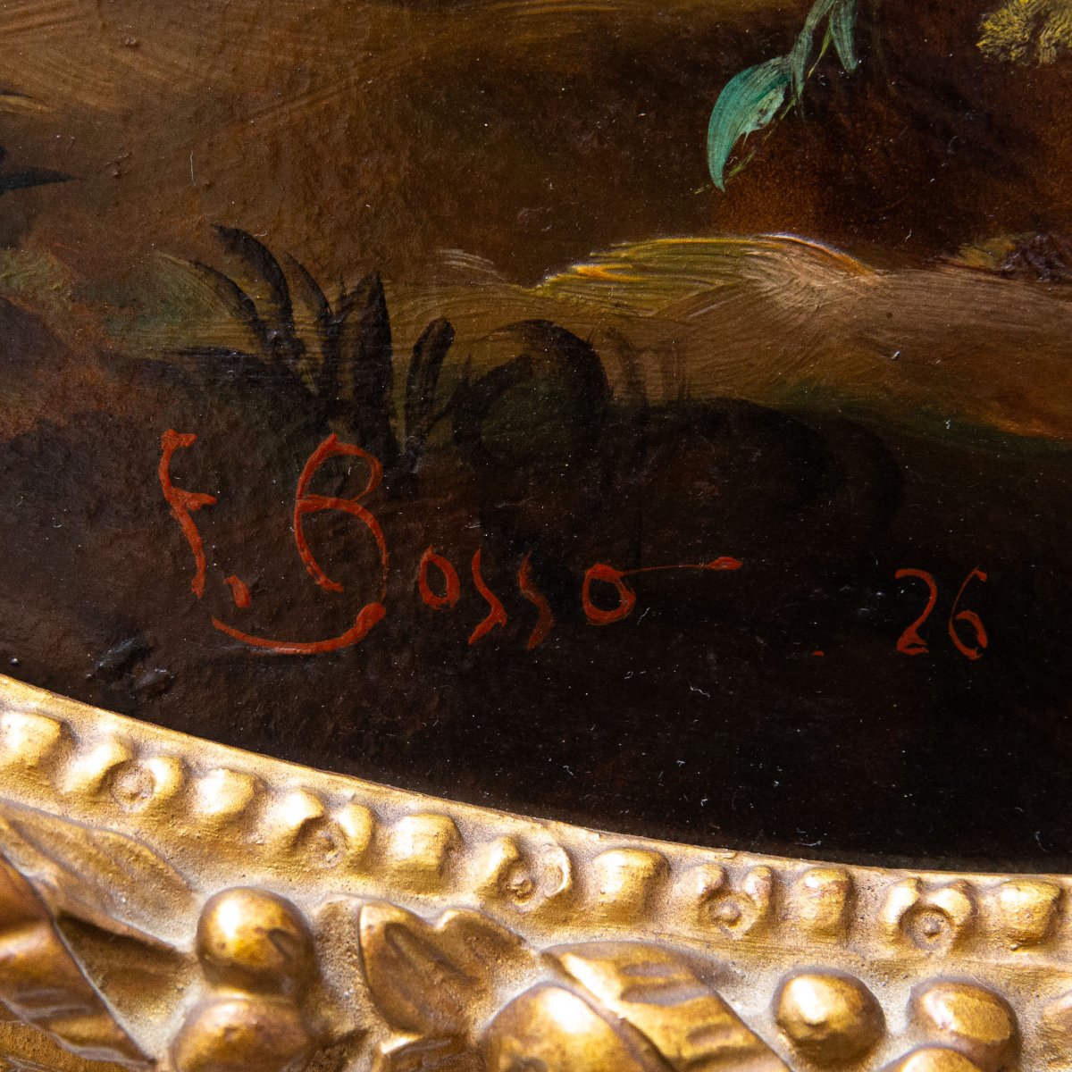Francesco Bosso, « Paire de natures mortes florales », huile sur carton, XXe siècle -photo-5