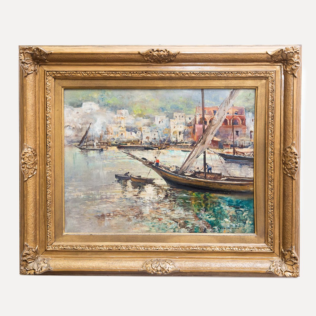Guido Odierna, « Porto di Capri », huile sur toile, signée, XXe siècle-photo-2