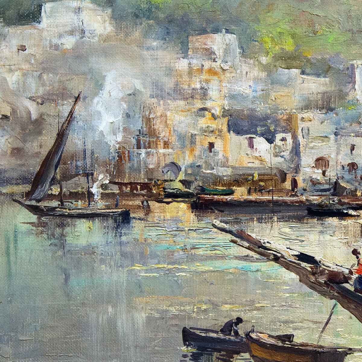 Guido Odierna, « Porto di Capri », huile sur toile, signée, XXe siècle-photo-2