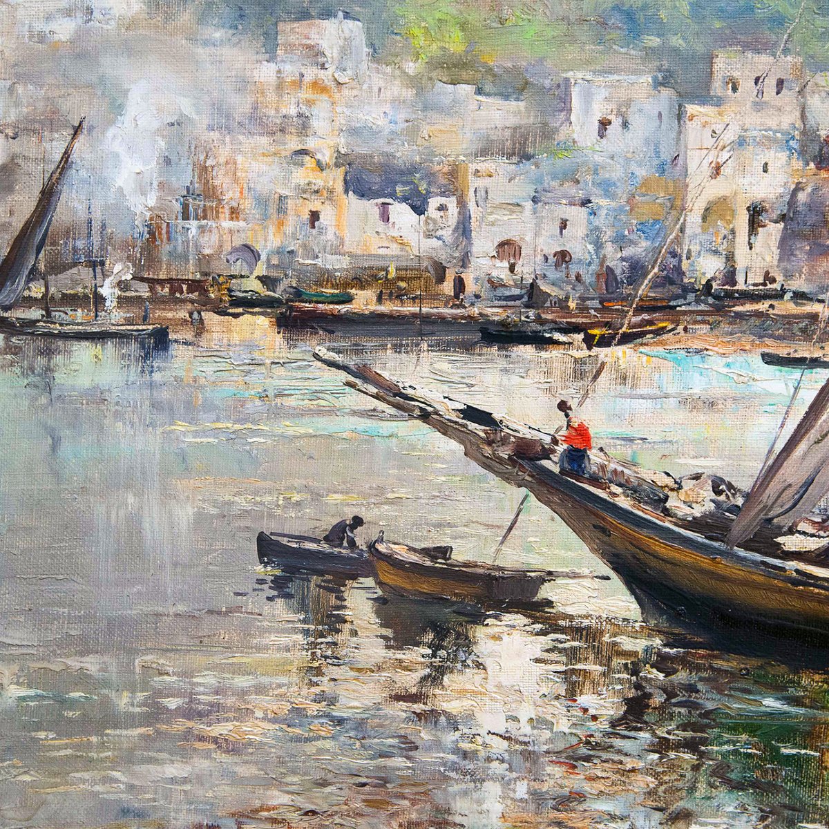 Guido Odierna, « Porto di Capri », huile sur toile, signée, XXe siècle-photo-3
