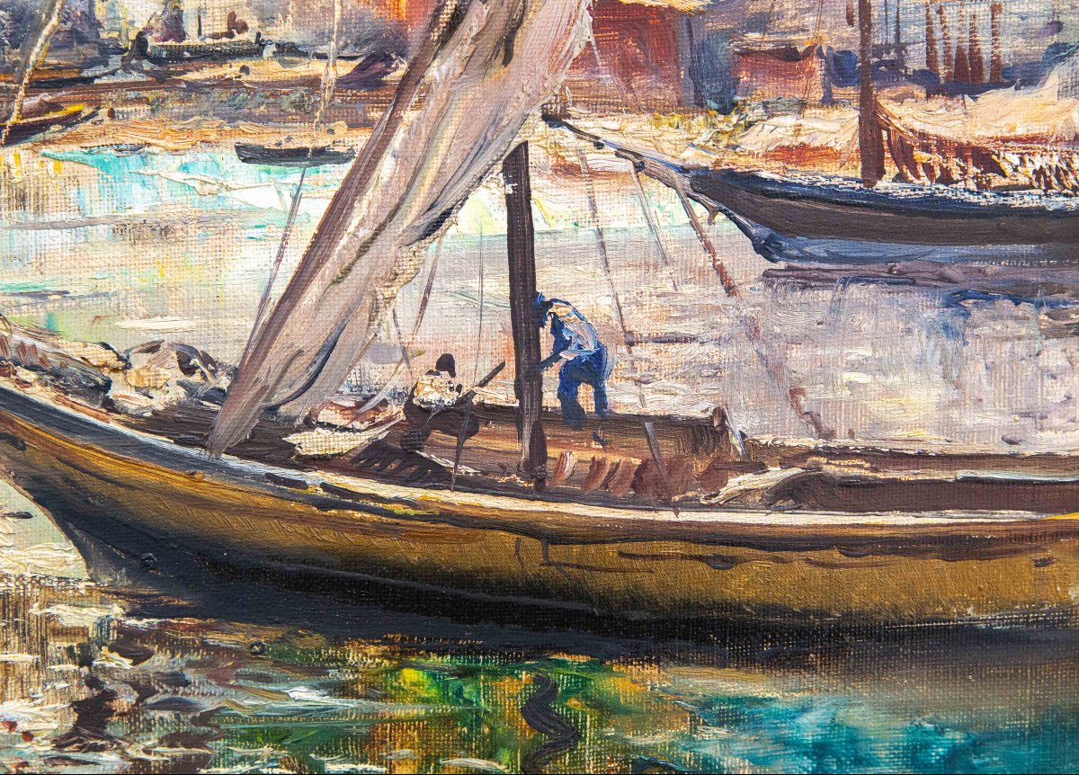 Guido Odierna, « Porto di Capri », huile sur toile, signée, XXe siècle-photo-5