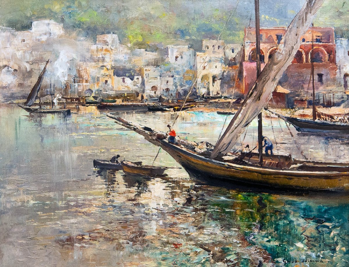Guido Odierna, « Porto di Capri », huile sur toile, signée, XXe siècle