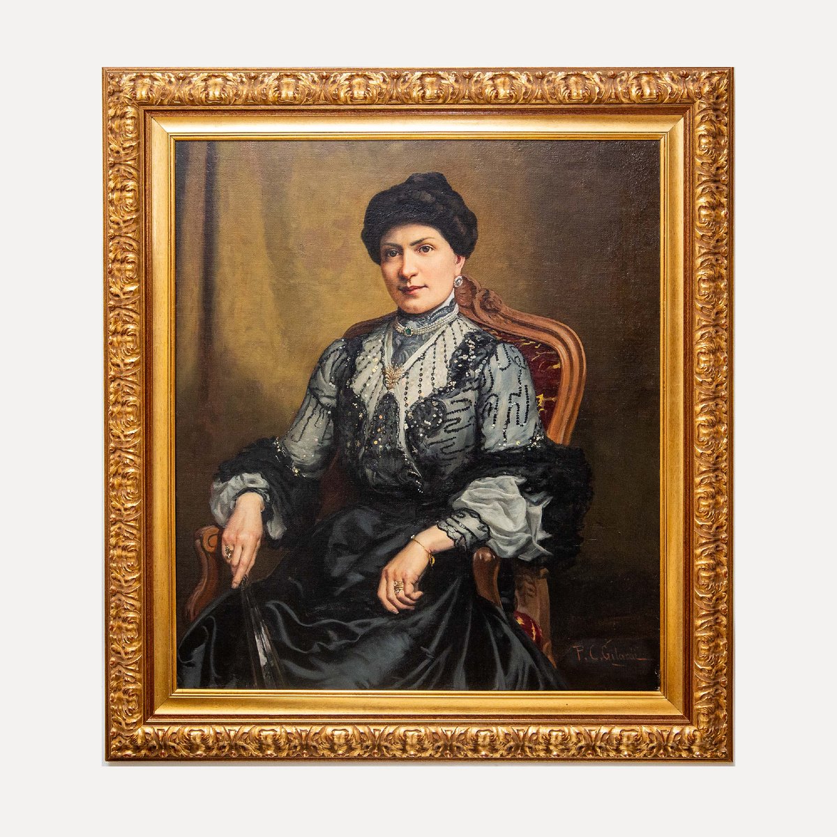 Pier Celestino Gilardi, « La marquise de Cherasco », huile sur toile, signée, XIXe siècle-photo-2
