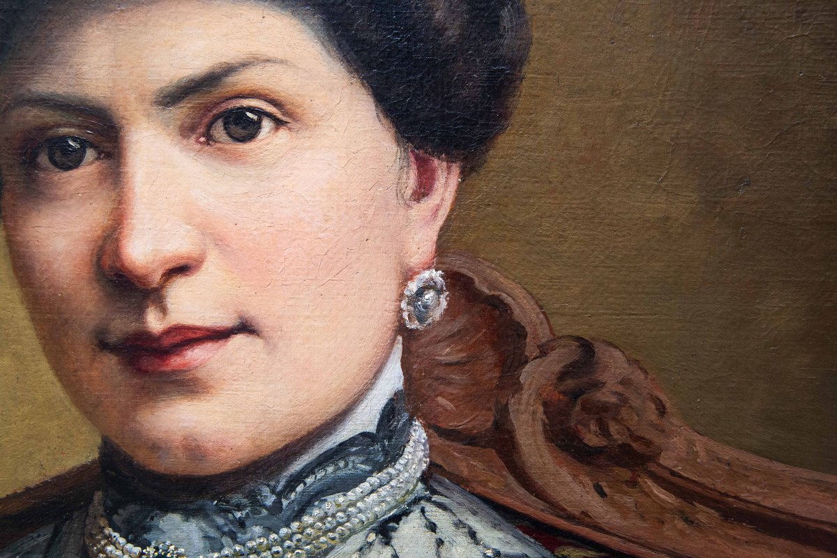 Pier Celestino Gilardi, « La marquise de Cherasco », huile sur toile, signée, XIXe siècle-photo-3