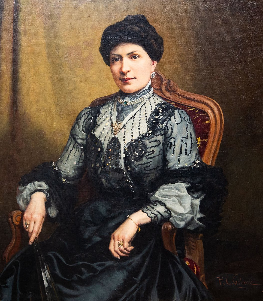 Pier Celestino Gilardi, « La marquise de Cherasco », huile sur toile, signée, XIXe siècle