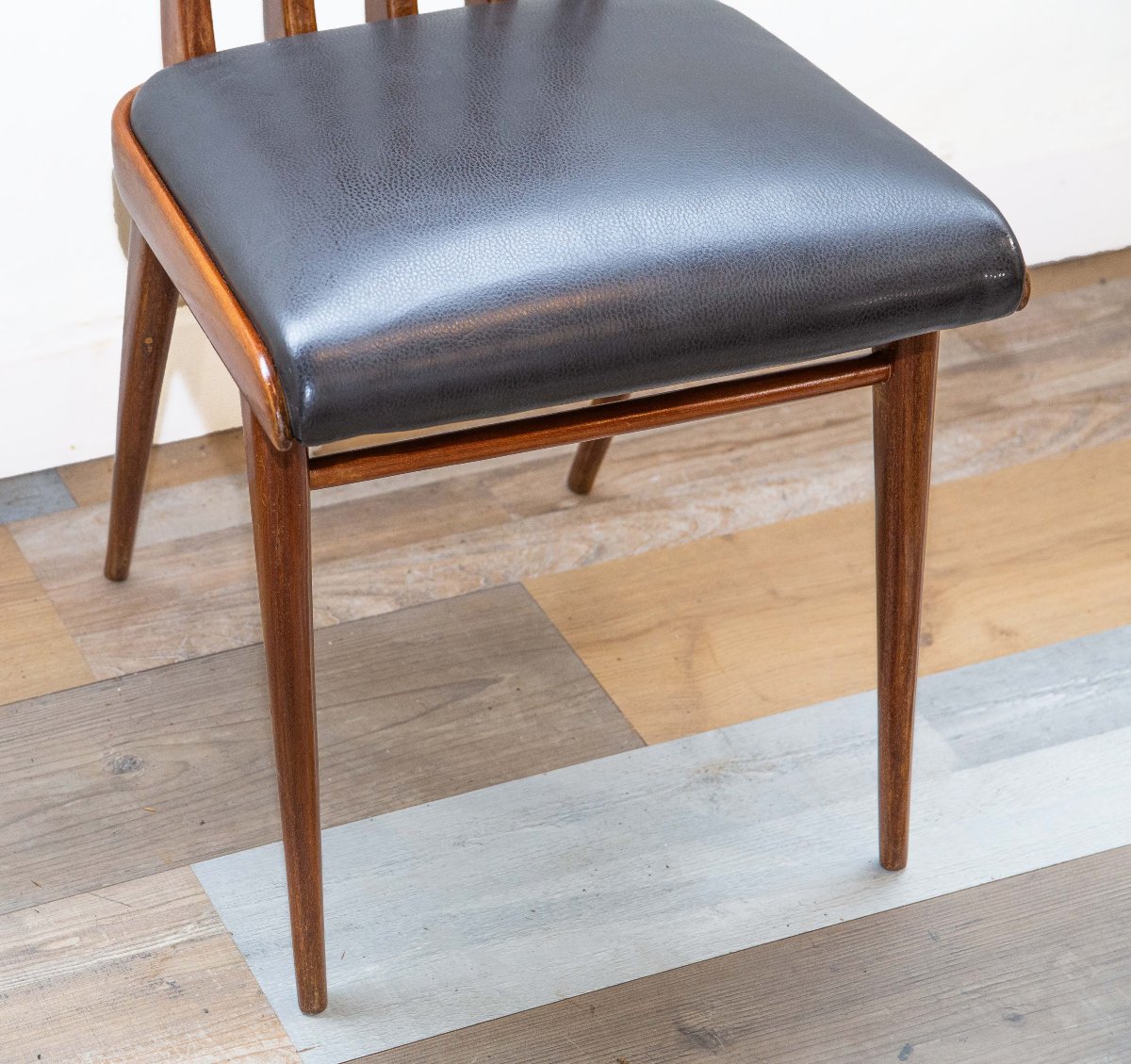 Lot de 6 chaises design, en acajou et sky, années 50-photo-4