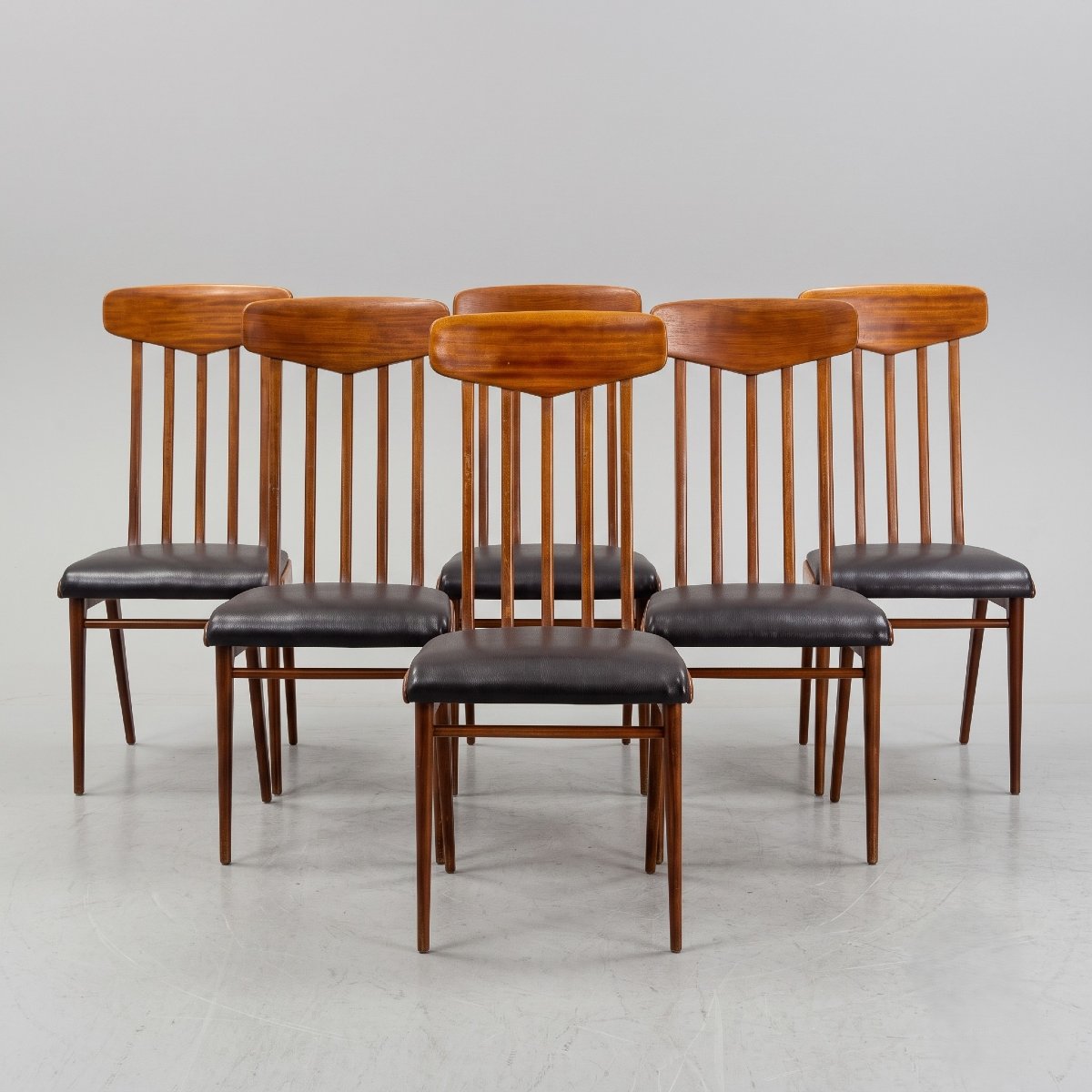 Lot de 6 chaises design, en acajou et sky, années 50