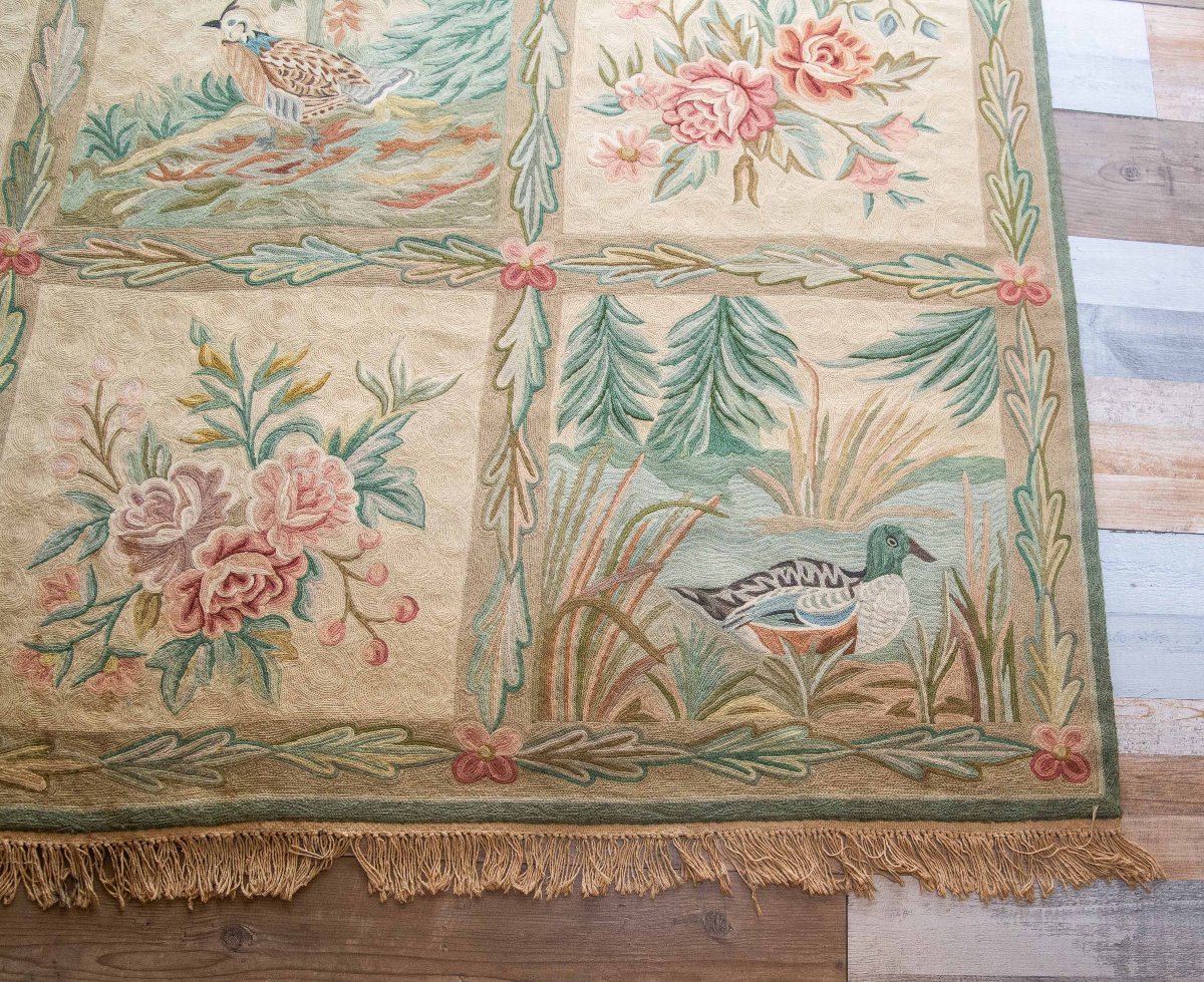 Tapisserie / Tapis, en laine, « Faune et flore », première moitié du XXe siècl-photo-1