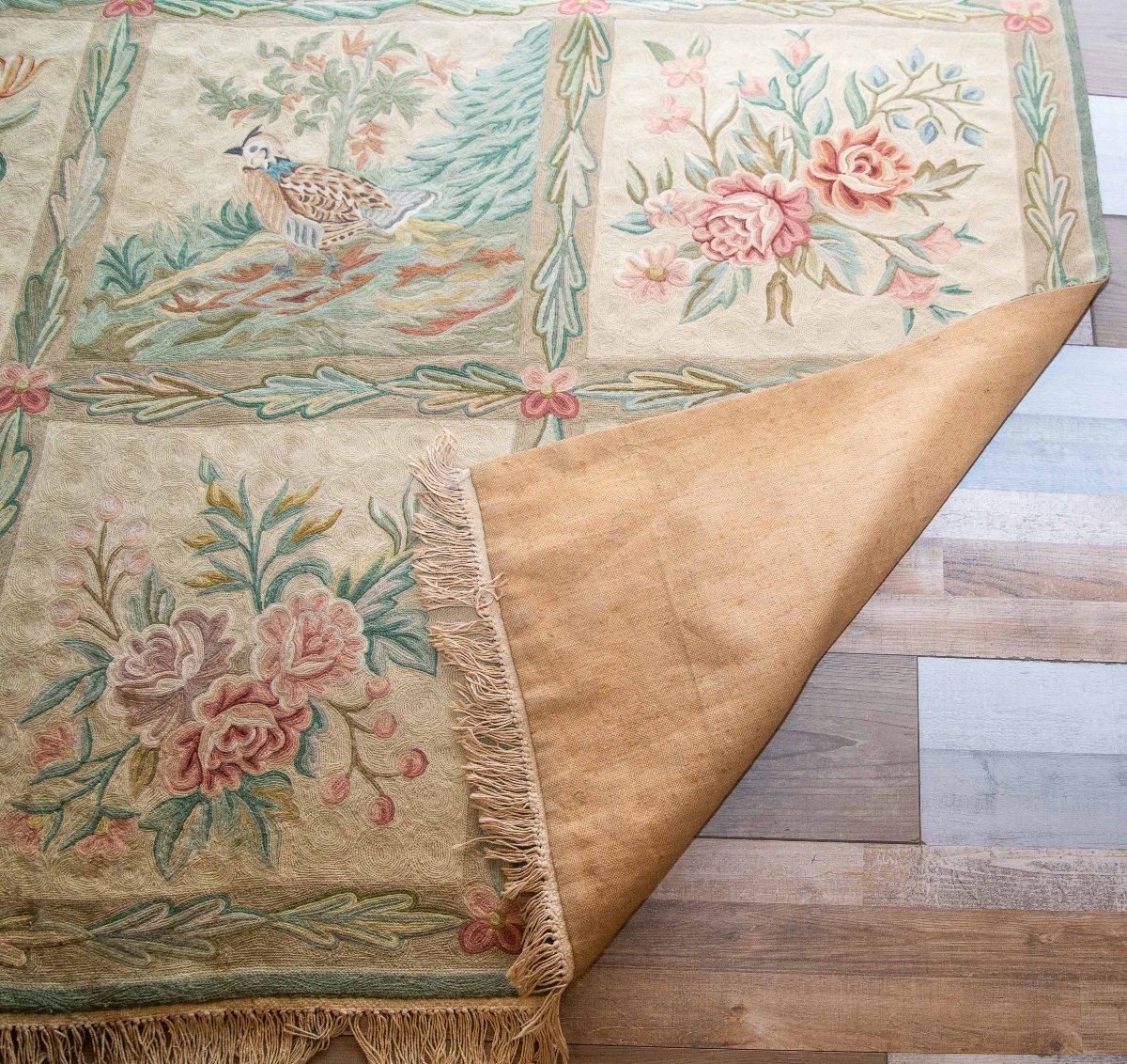 Tapisserie / Tapis, en laine, « Faune et flore », première moitié du XXe siècl-photo-2