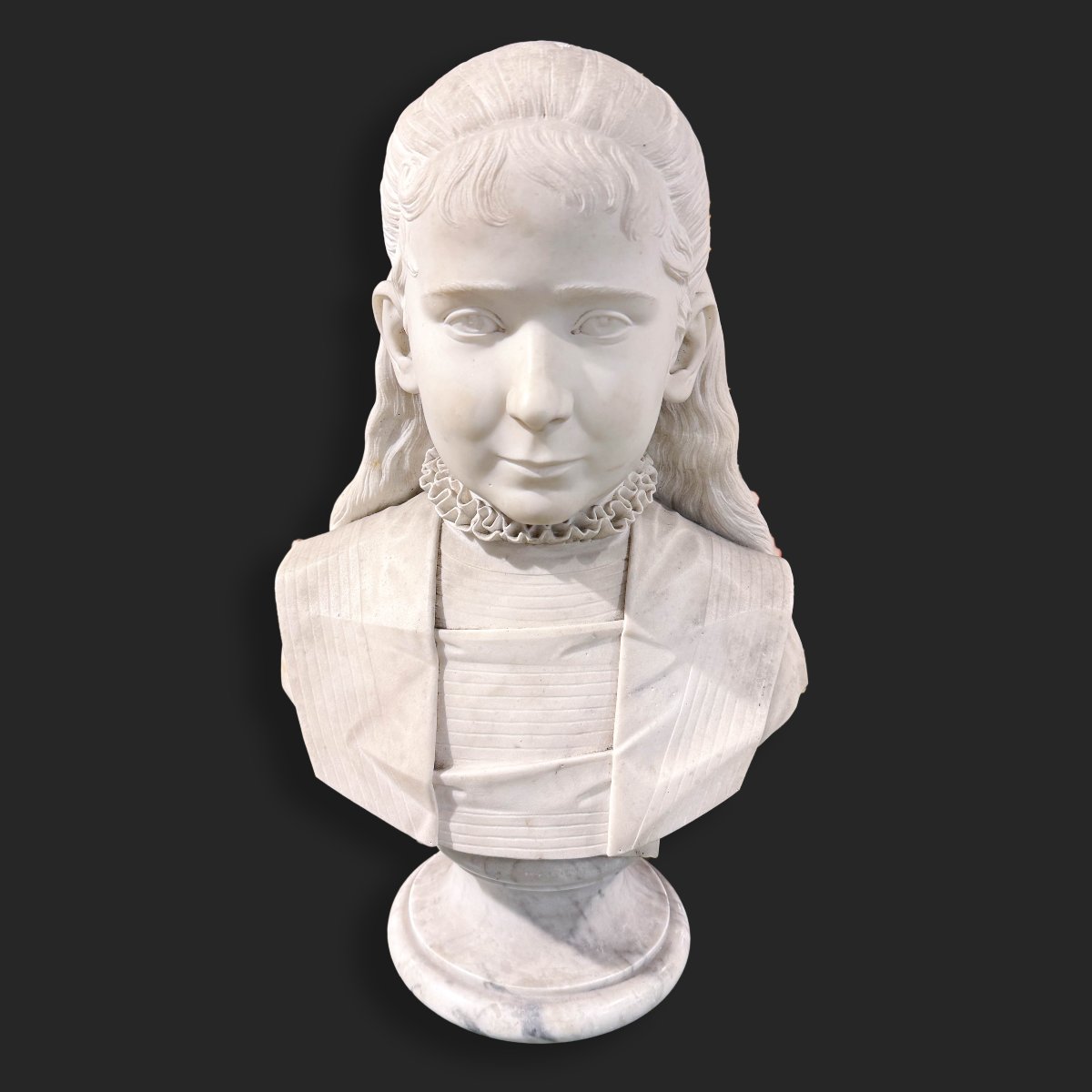Marble Bust, "young Girl," 19th Century-photo-2