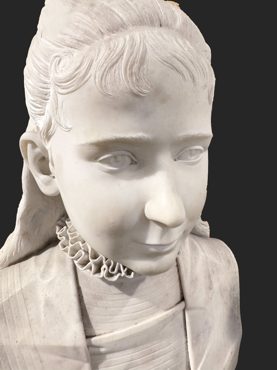 Marble Bust, "young Girl," 19th Century-photo-4