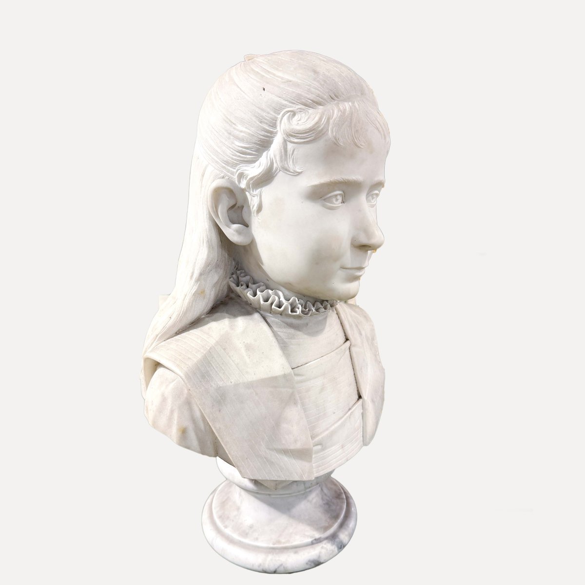 Marble Bust, "young Girl," 19th Century-photo-2