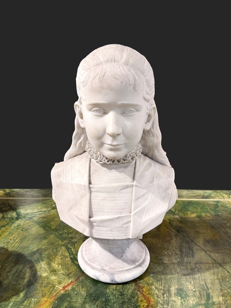 Marble Bust, "young Girl," 19th Century-photo-3