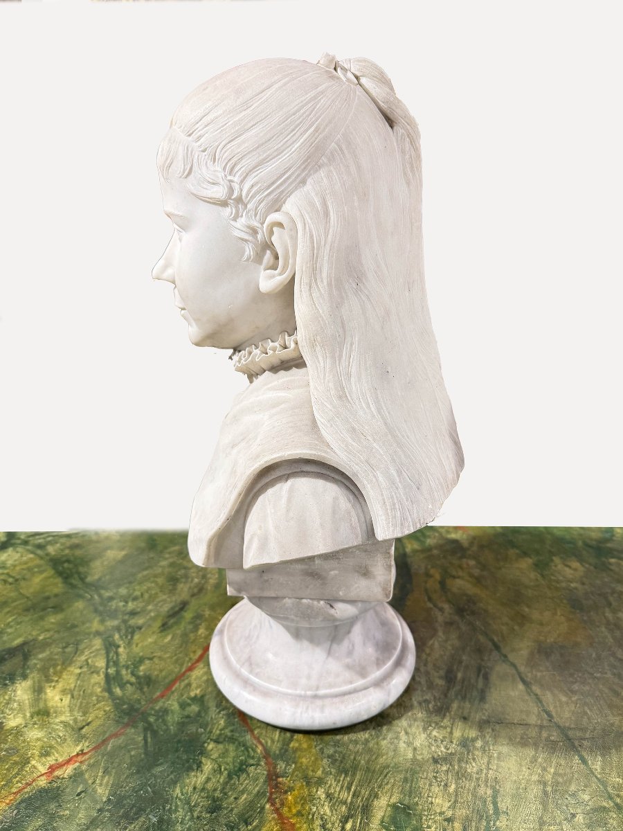 Marble Bust, "young Girl," 19th Century-photo-4