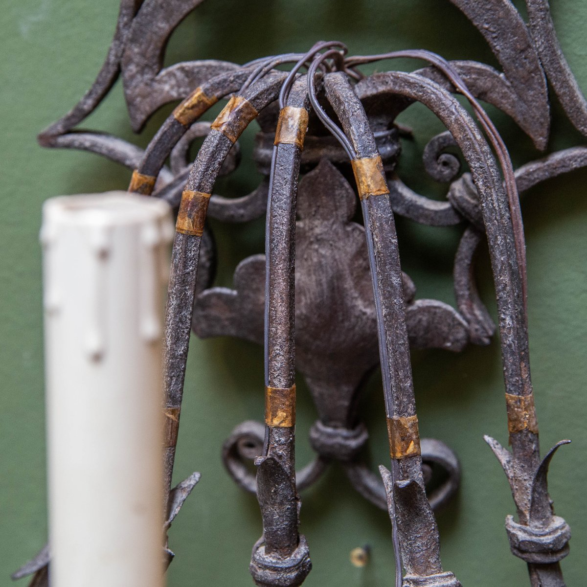 Pair Of Iron Wall Sconces, Late 19th Century-photo-2