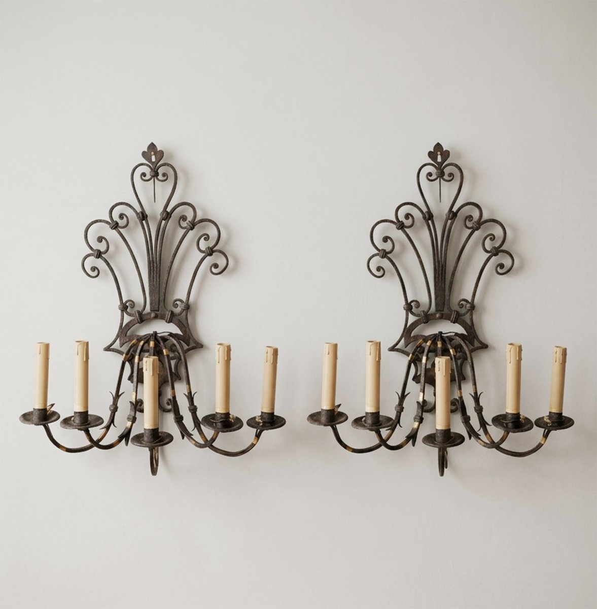 Pair Of Iron Wall Sconces, Late 19th Century