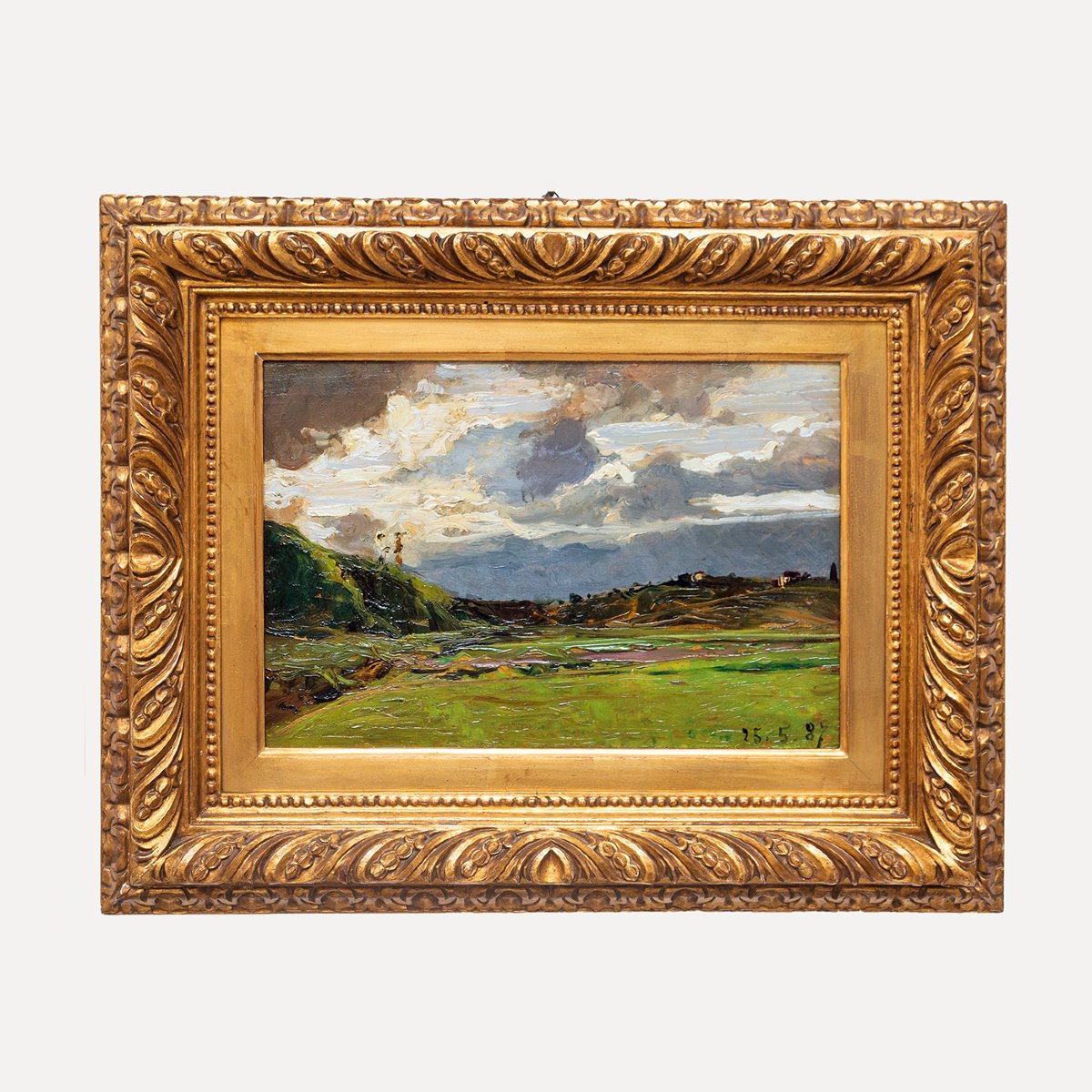 Lorenzo Delleani, "hilly Landscape," Oil On Panel, 1887-photo-2