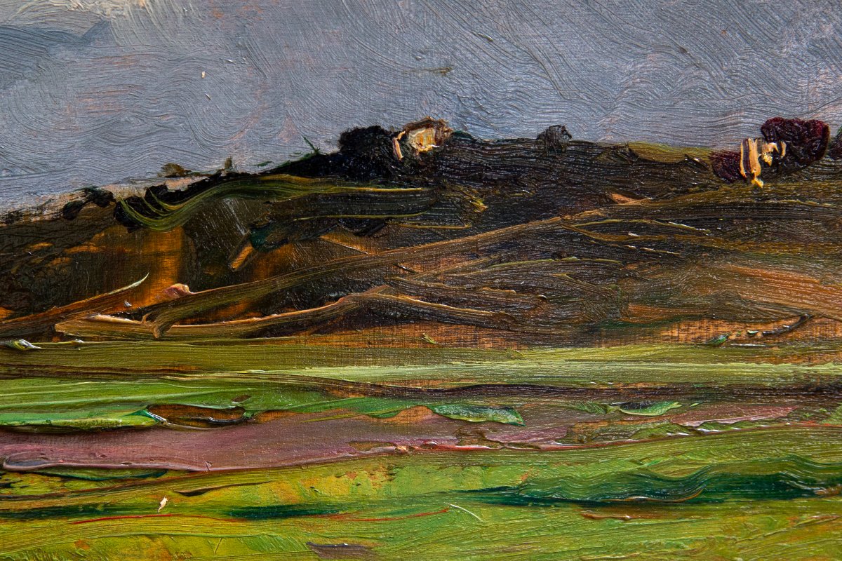Lorenzo Delleani, "hilly Landscape," Oil On Panel, 1887-photo-4