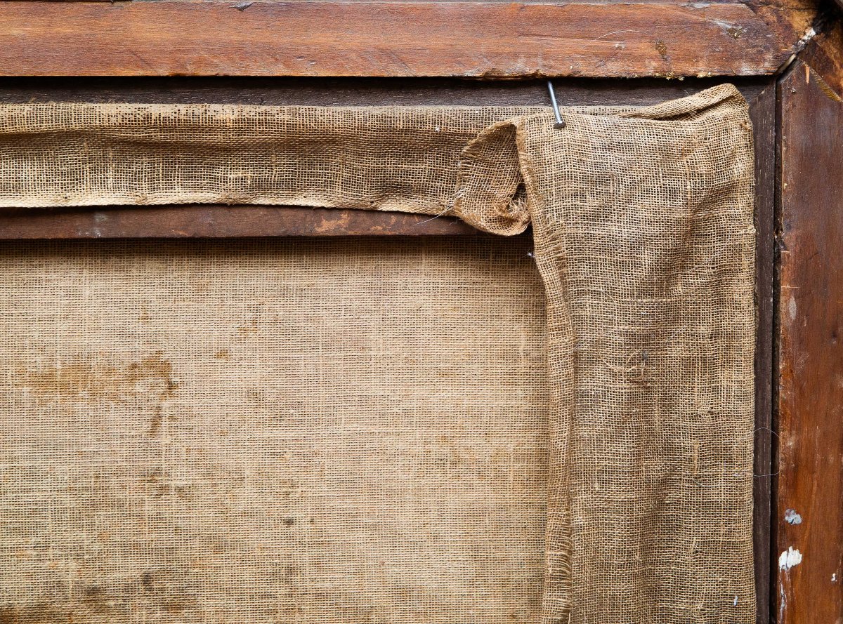 Peinture flamande, huile sur toile, « Scène de genre », XVIIIe siècle-photo-4