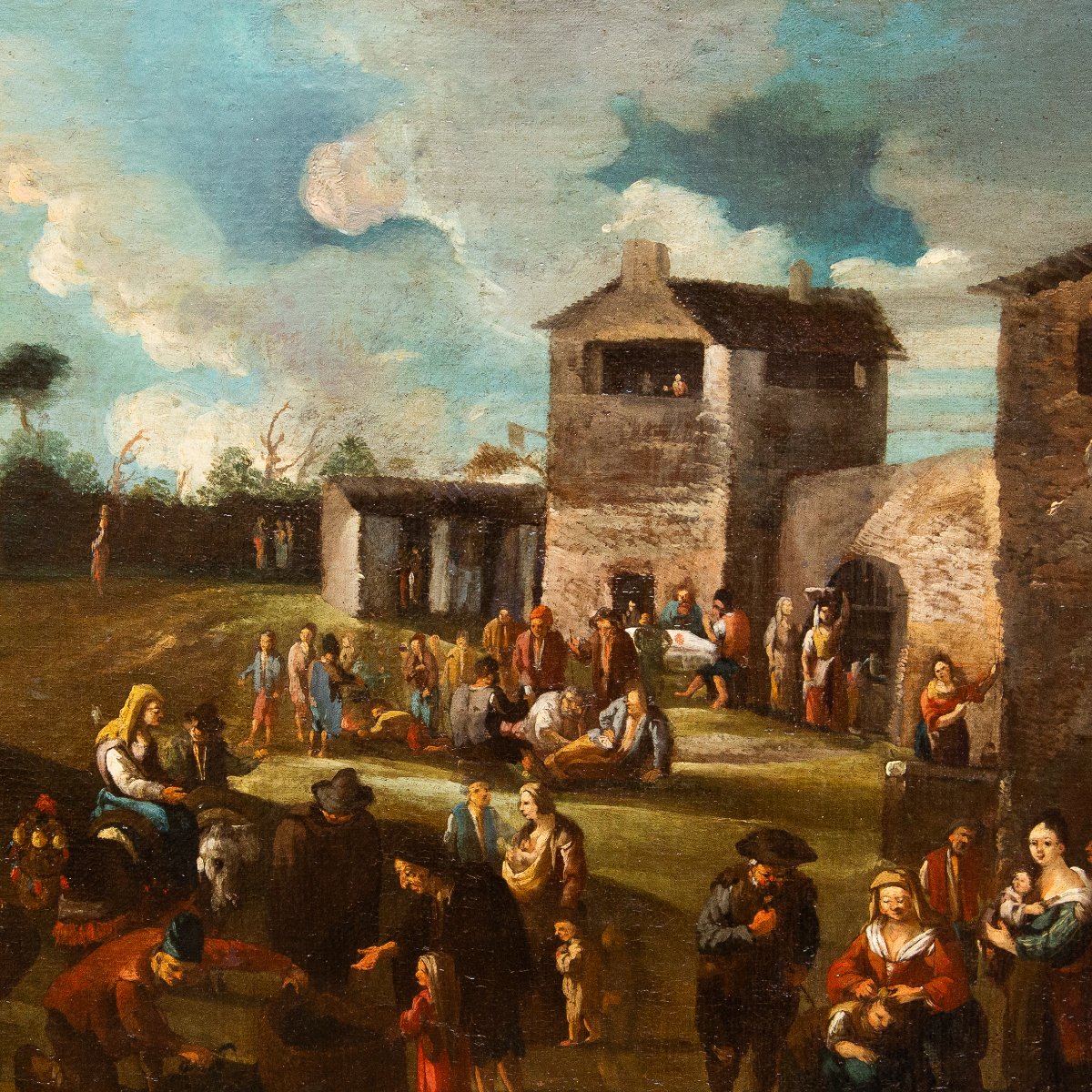 Peinture flamande, huile sur toile, « Scène de genre », XVIIIe siècle-photo-1