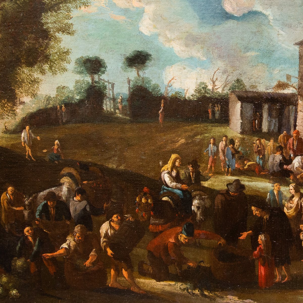 Peinture flamande, huile sur toile, « Scène de genre », XVIIIe siècle-photo-4