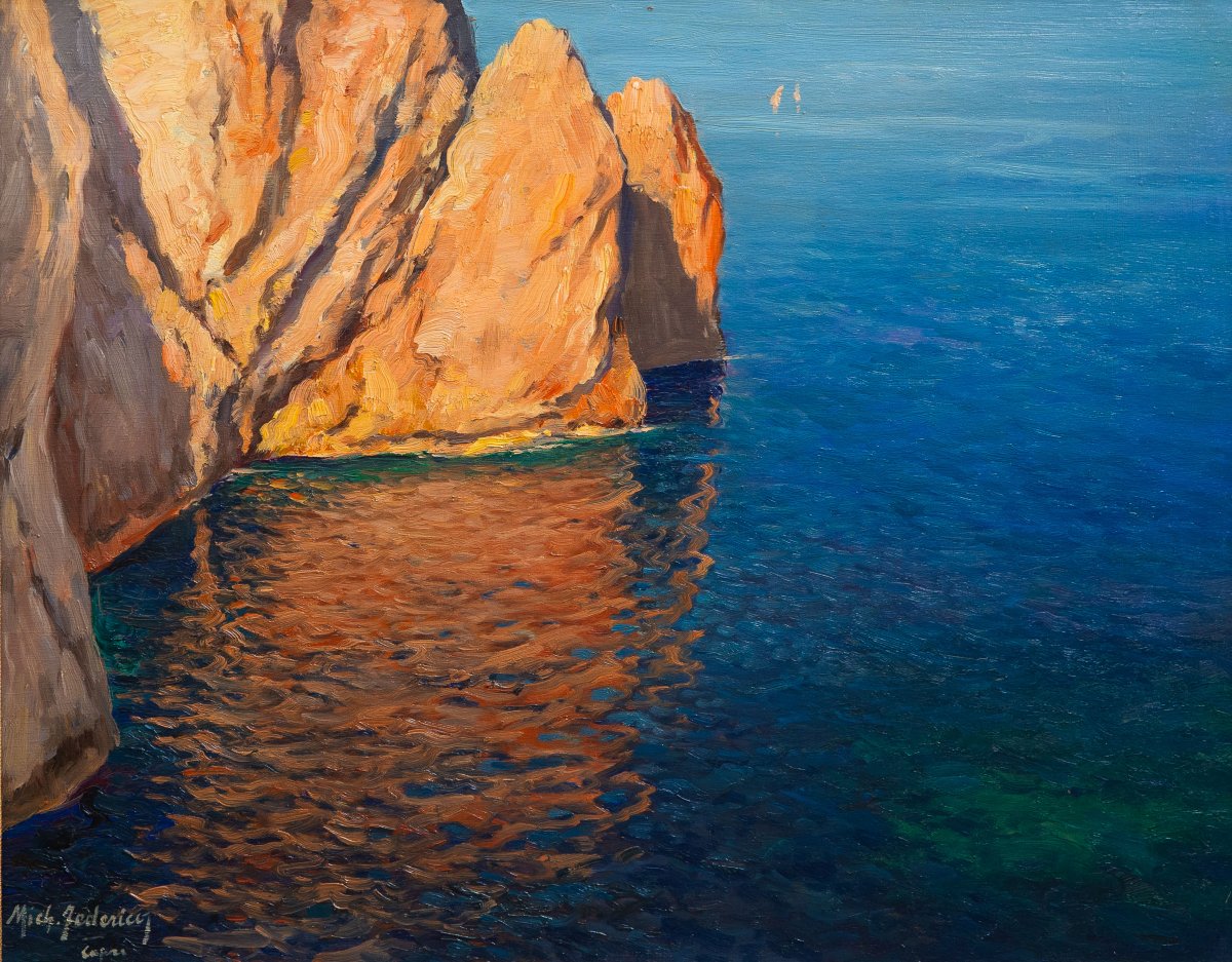 Michele Federico, Oil On Panel, "capri," 20th Century