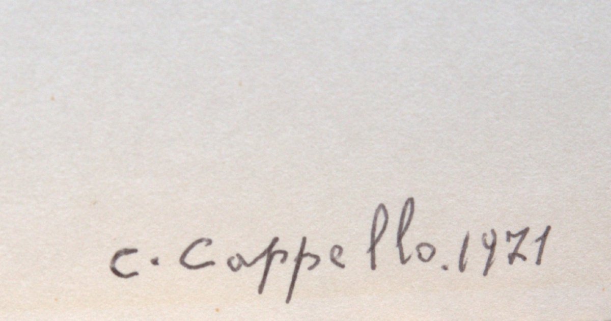 Carmelo Cappello, "unique Work," Ballpoint Pen On Paper, Signed, 1971-photo-2