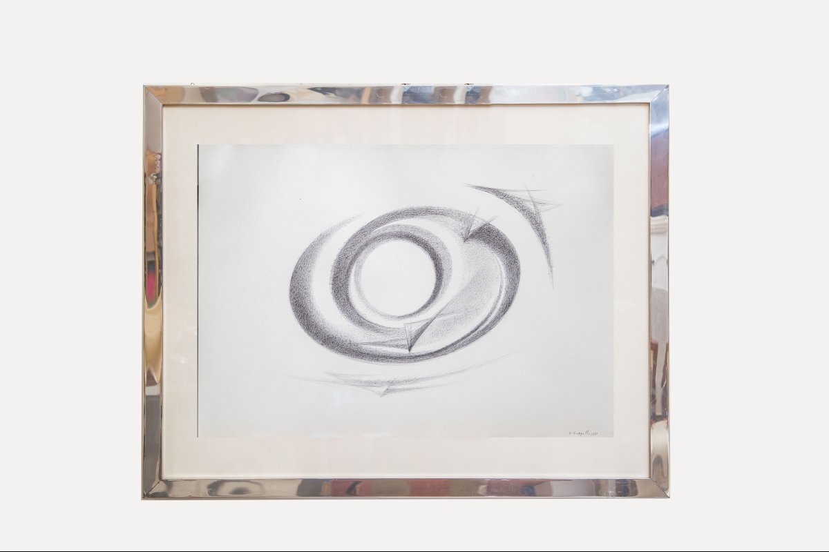 Carmelo Cappello, "unique Work," Ballpoint Pen On Paper, Signed, 1971-photo-3