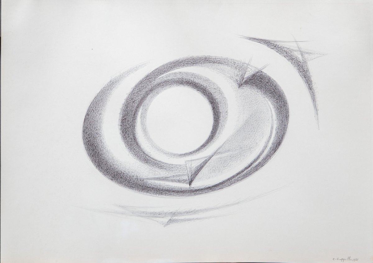 Carmelo Cappello, "unique Work," Ballpoint Pen On Paper, Signed, 1971