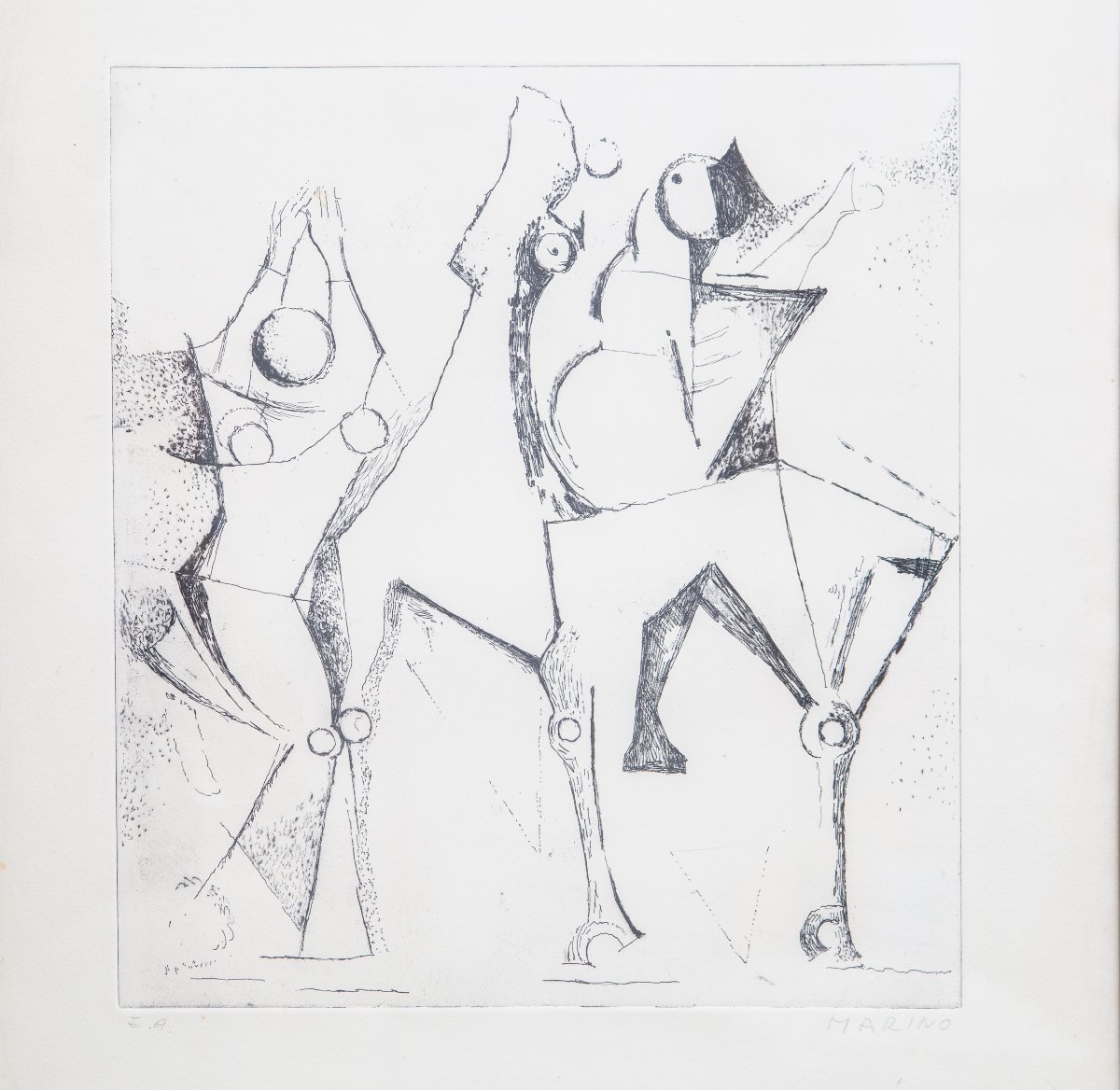 Marino Marini, "happy Trio," Etching, 1972-photo-2