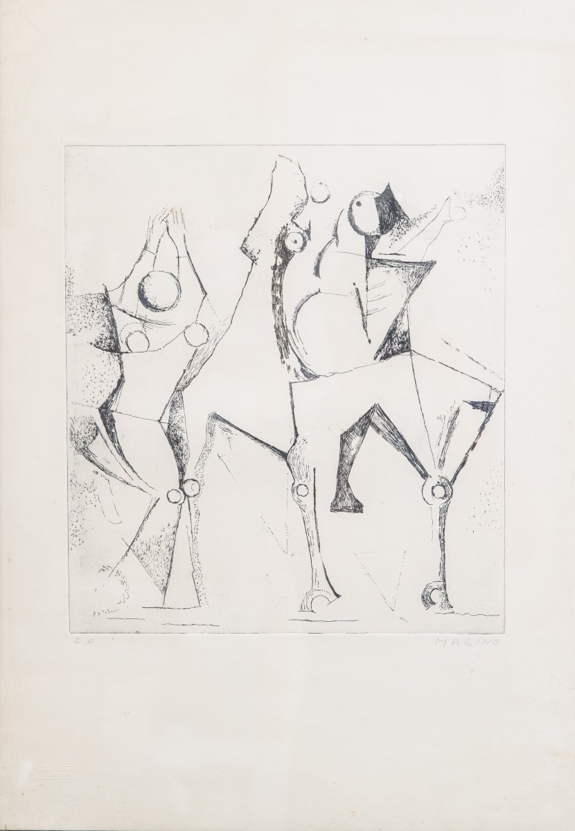 Marino Marini, "happy Trio," Etching, 1972