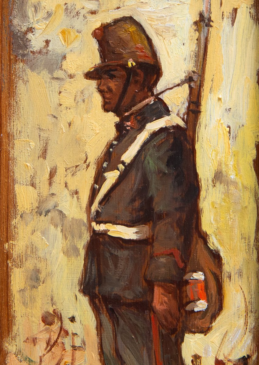 Giovanni Bartolena, "soldier," Oil On Panel, 1920s–1930s-photo-3