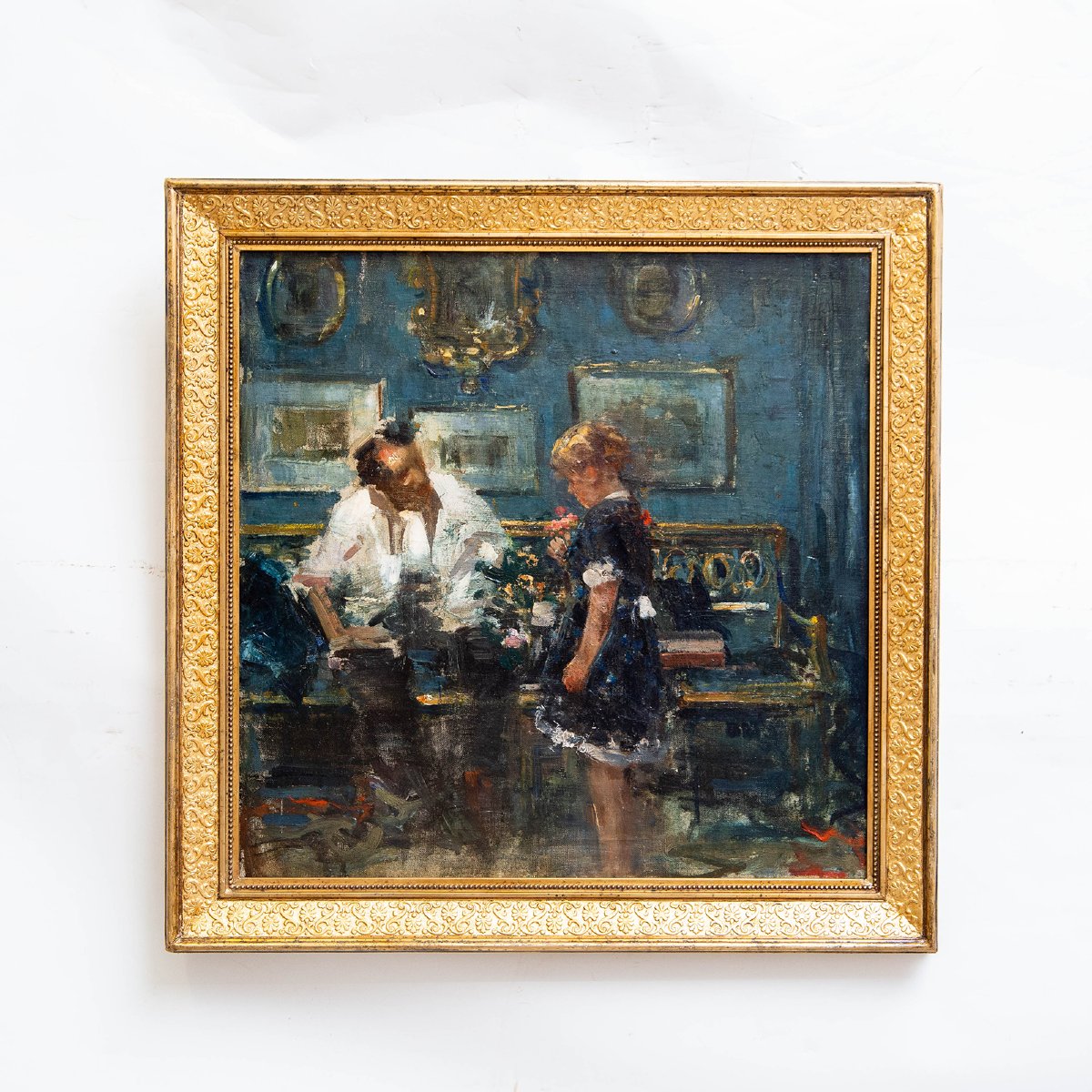 Luca Postiglione, "indoor Scene," Oil On Canvas, Signed, Early 1900s-photo-2