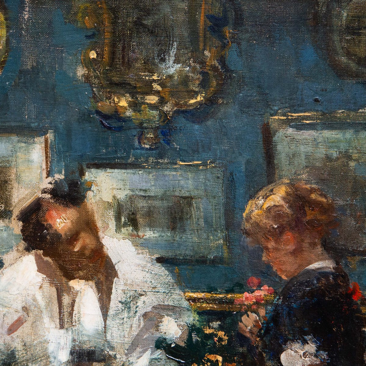 Luca Postiglione, "indoor Scene," Oil On Canvas, Signed, Early 1900s-photo-2
