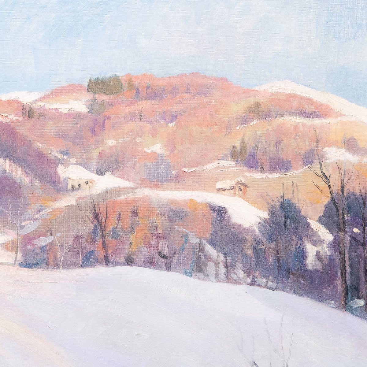 Placido Castaldi, « Chalets enneigés dans la région de Biella », signée, année '60-photo-4