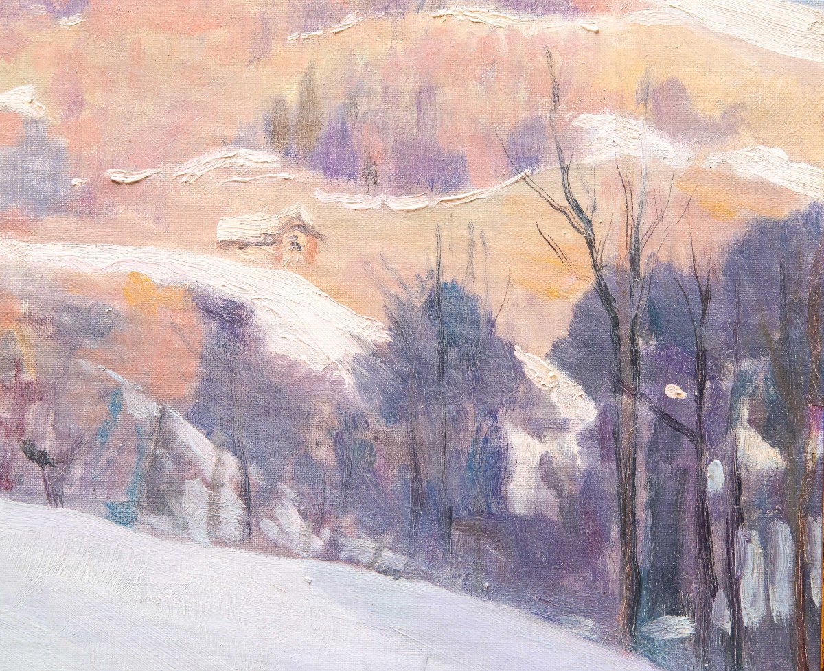 Placido Castaldi, « Chalets enneigés dans la région de Biella », signée, année '60-photo-2