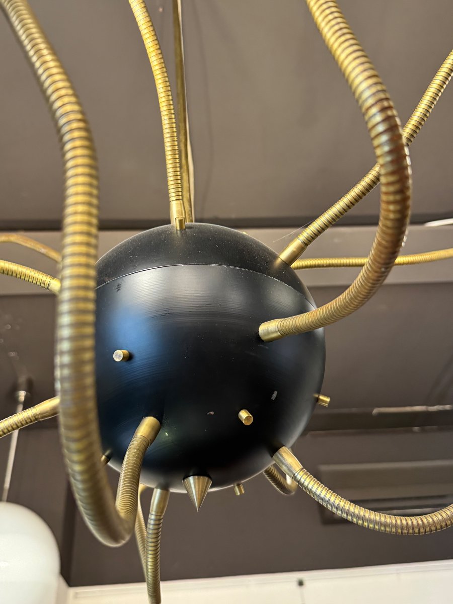Designer Chandelier, Brass And Lacquered Metal, 1950s-photo-2