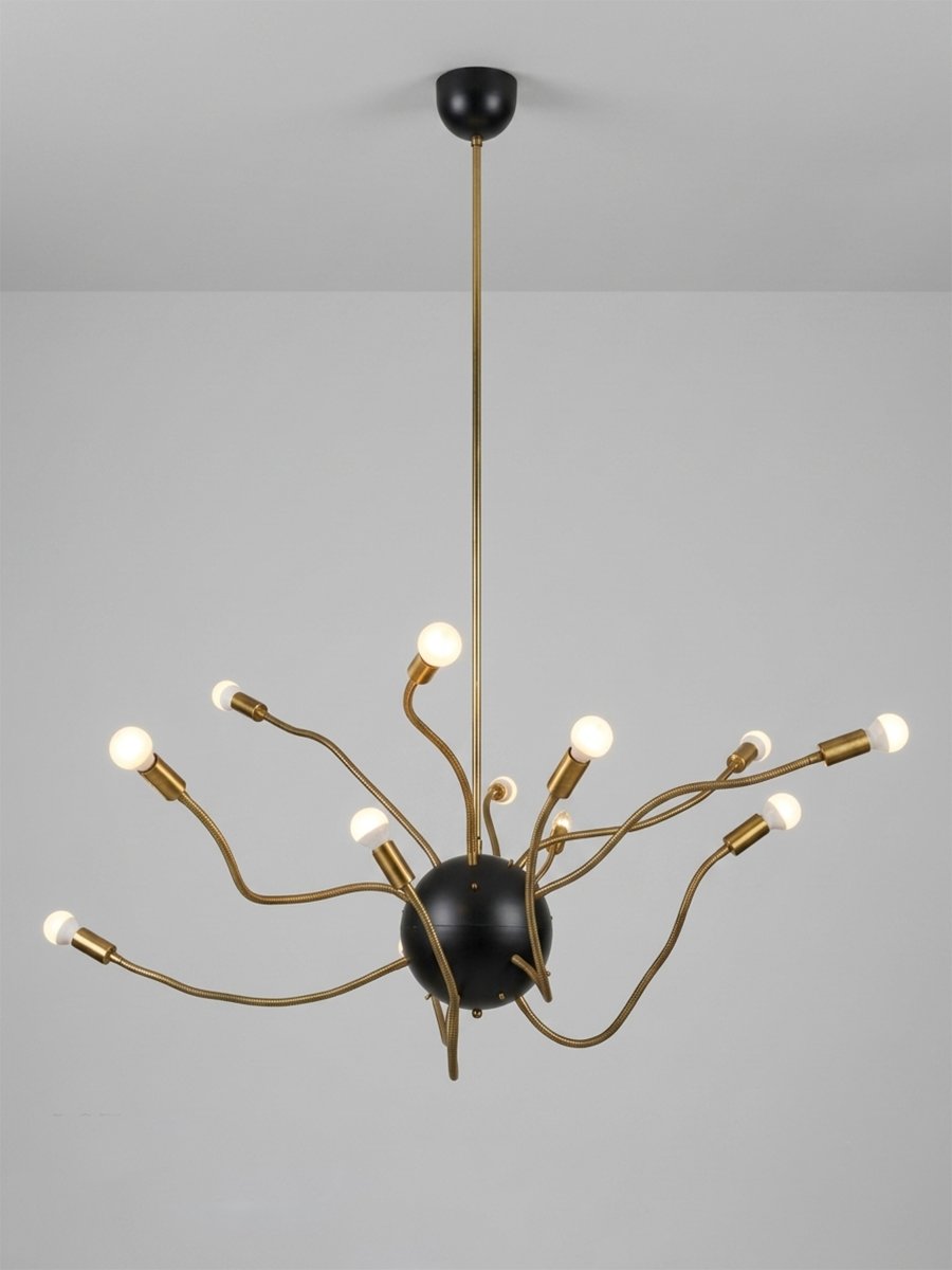 Designer Chandelier, Brass And Lacquered Metal, 1950s