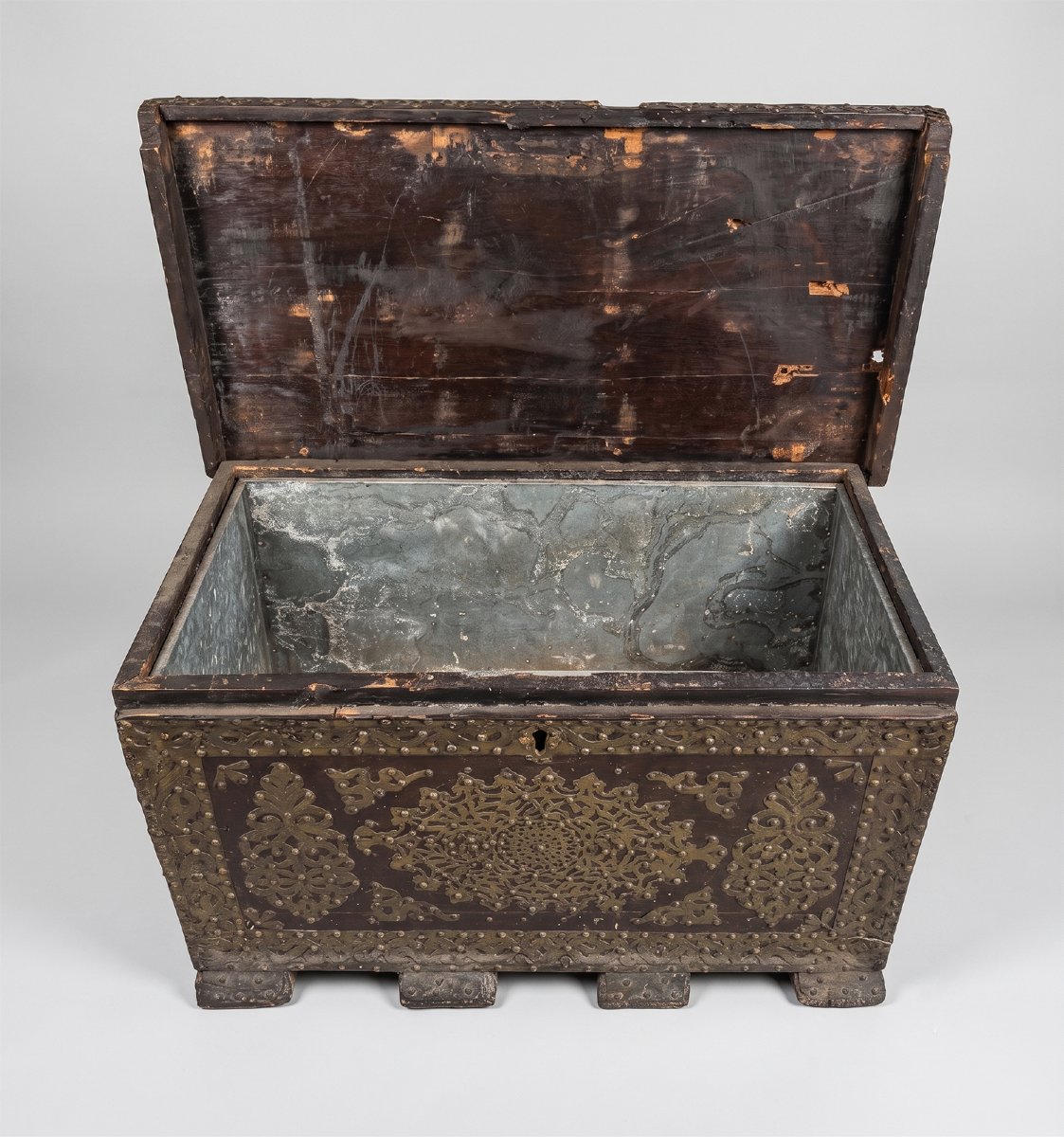 Wooden Treasure Chest With Inlays, 19th Century-photo-2